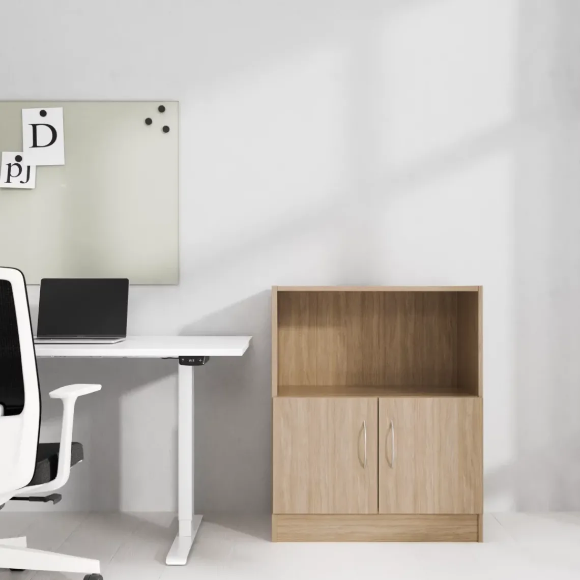 DPJ Workspace Büroschrank Modea - Niedrige Türen, 1 offenes Regalfach