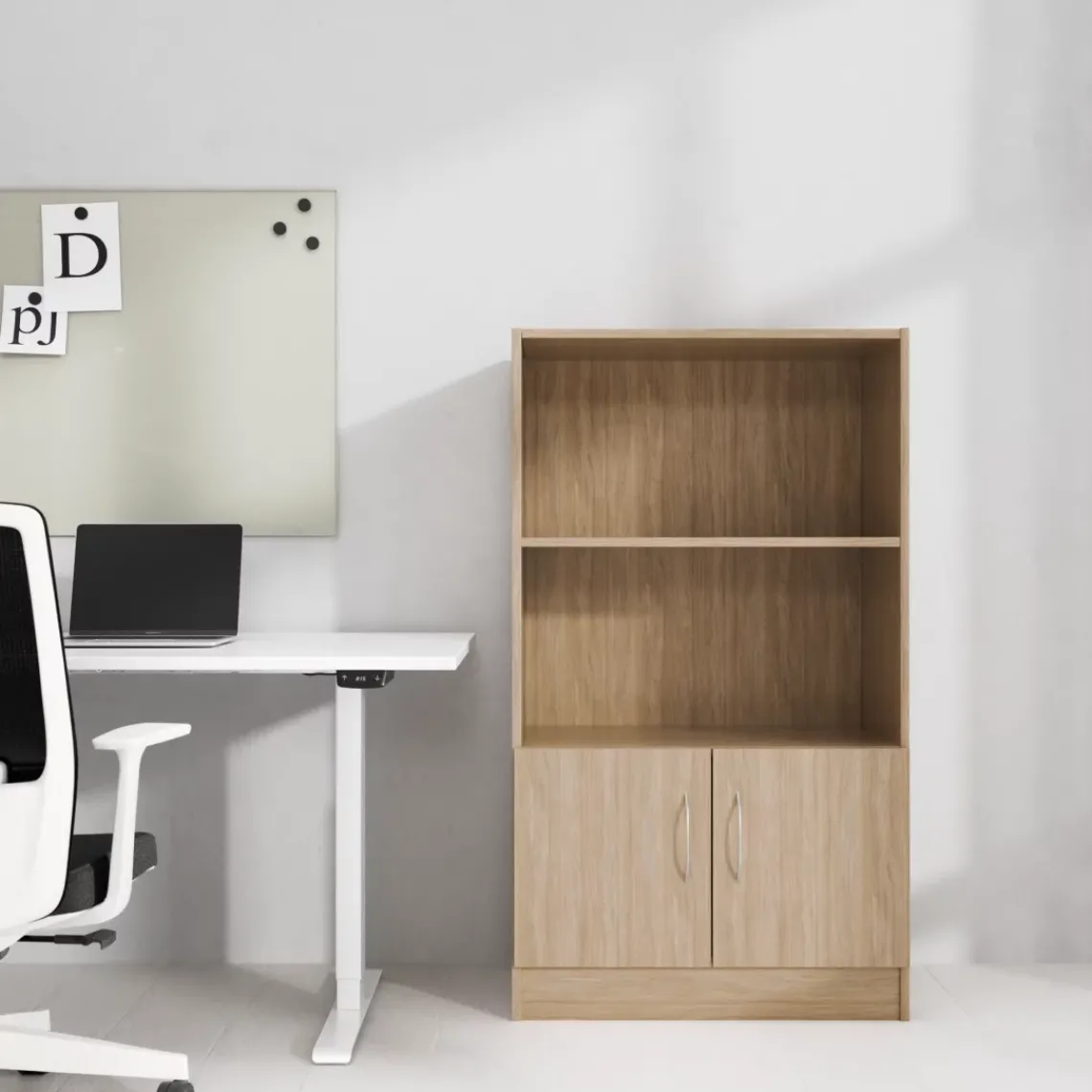 DPJ Workspace Büroschrank Modea - Niedrige Türen, 2 offene Regalfächer