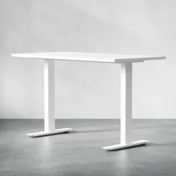 DPJ Workspace Fester Schreibtisch City - Weißes Gestell und Platte in Walnuss-Optik