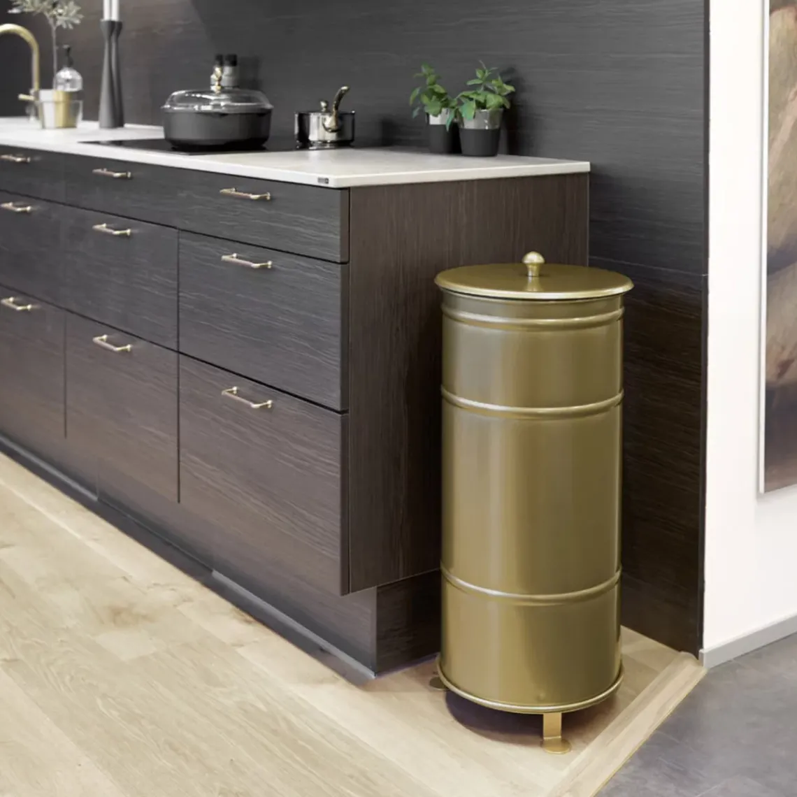 DPJ Workspace Mülleimer Brooklyn Bin Single - Gold, Deckel mit Knauf