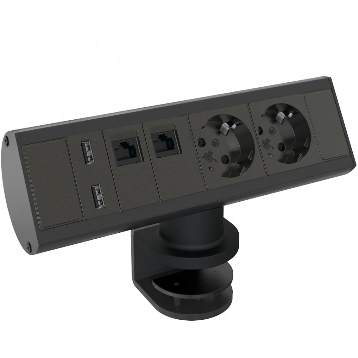 DPJ Workspace Tischsteckdose Axessline Desk - 2 Steckdosen, 2 Netzwerk, 2 USB-A